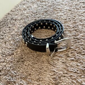 Madewell Black Studded Leather Belt with Silver Buckle